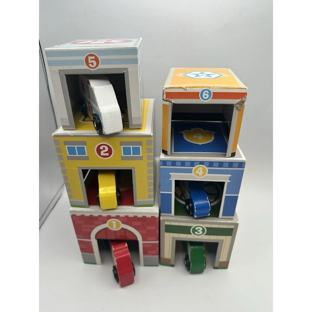 Melissa & Doug Nesting and Sorting Blocks - 6 Buildings, 5 Wooden Vehicles -